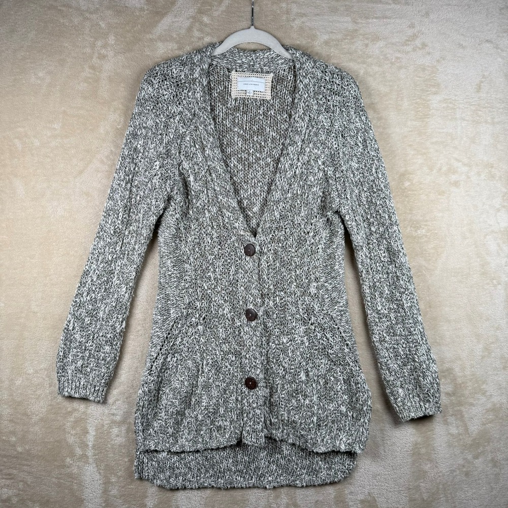Anthropologie Angel Of The North Mori Cardigan Marled Brown Wht Med Cotton Linen